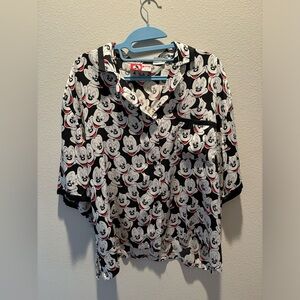 Rare 80s Vintage 100% Silk Disney Mickey Mouse Pajama Blouse Top - Size M